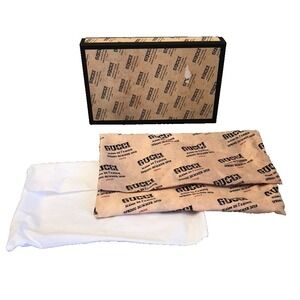 Authentic Gucci Gift Box Dust Bag Beige Black Logo Print 9x5.5x2 Small Rectangle